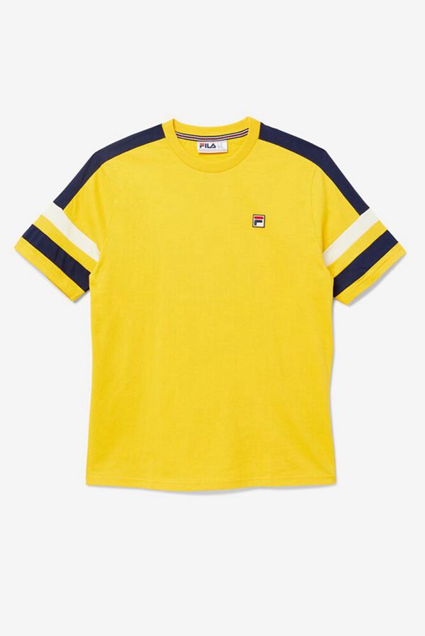 Fila Juan Sleeve Men's Tee - Yellow/Navy,NZ 963-54027